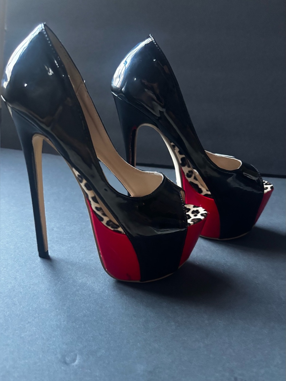 DiJi Girls Black & Red platform peep toe heels